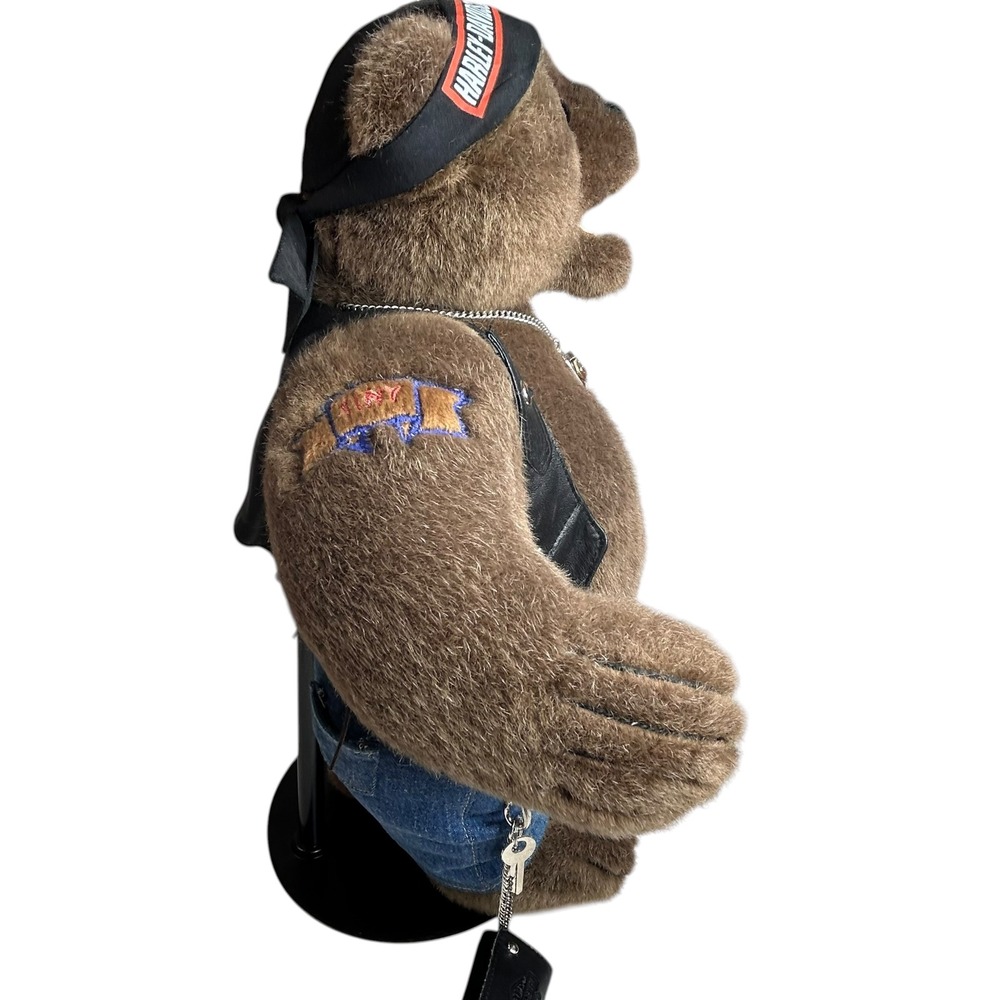 Franklin Mint Harley Davidson Plush Bear Biker Outfit Studded Vest Wallet Key - Picture 9 of 16